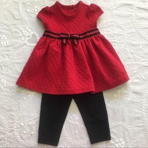 Red Dress/Top w/ Bow & Matching Leggings 2PC